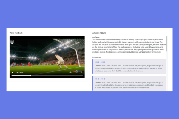 Video playback beside timestamped analysis results